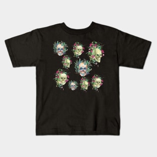 skulls and flowers Kids T-Shirt